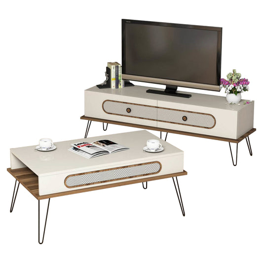 LIVING ROOM COMPOSITION HM11851.01 2PCS MELAMINE IN CREAM-WALNUT image 1