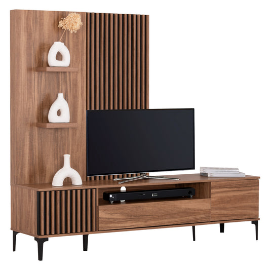 TV FURNITURE SET SERIES HARRY HM18010.01 MELAMINE IN NATURAL WOOD COLOR-BLACK 205.5x40x167.5Hcm. image 1