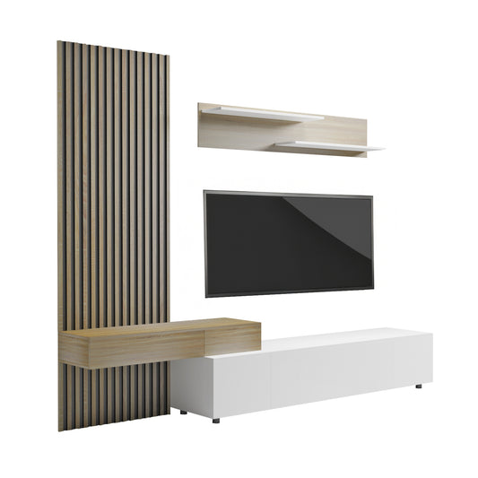 TV FURNITURE COMBO DORT HM18076.01 MELAMINE IN SONAMA-WHITE 249.5x42.2x199.5Hcm. image 1