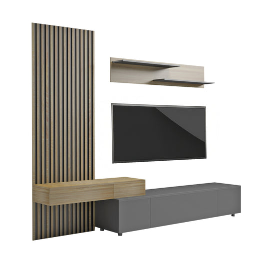 TV FURNITURE COMBO DORT HM18076.02 MELAMINE IN SONAMA-BLACK 249.5x42.2x199.5Hcm. image 1