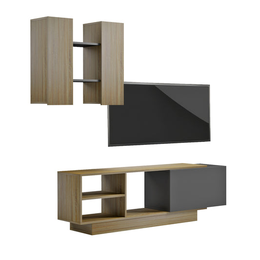 TV FURNITURE SET TYSON HM18081 MELAMINE IN SONAMA-GREY 140x31.5x43.5Hcm. image 1