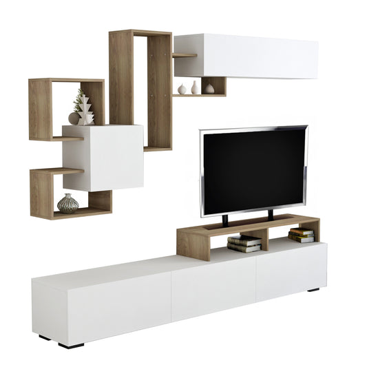 TV FURNITURE SET DONOVAN HM8944.11 MELAMINE IN NATURAL-WHITE 210x35,8x46,8Hcm. image 1