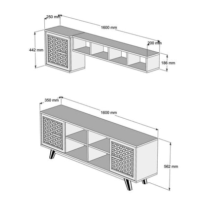 TV FURNITURE SET HM9513.03 MELAMINE IN WALNUT AND WHITE 160x35x56.2Hcm.