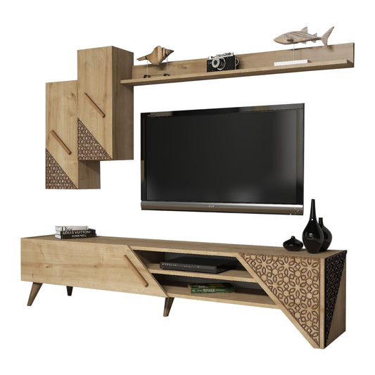 TV COMBO FURNITURE HM9514.01 MELAMINE IN NATURAL OAK COLOR 180x37x40Hcm image 1