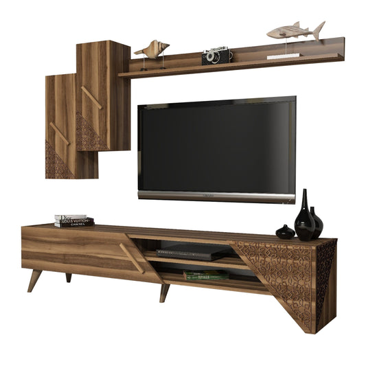 TV COMBO FURNITURE HM9514.02 MELAMINE IN WALNUT COLOR 180x37x40Hcm image 1