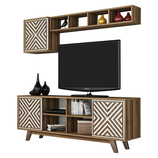 TV FURNITURE SET HM9516.03 MELAMINE IN WALNUT AND WHITE 160x35x56.2Hcm. image 1