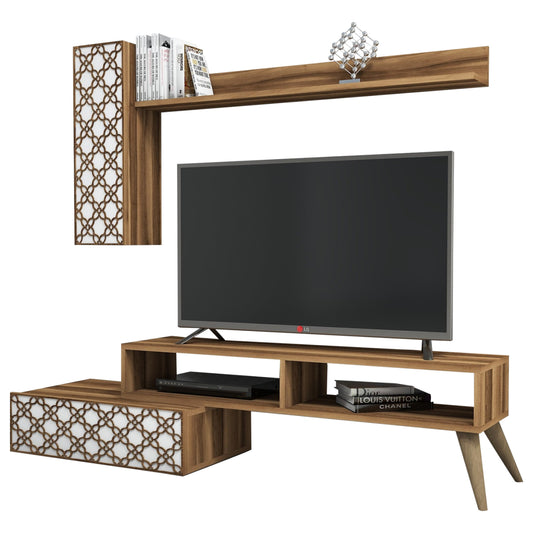 TV FURNITURE SET HM9518.04 MELAMINE IN WALNUT AND WHITE COLOR 150x37.2x37.8Hcm. image 1
