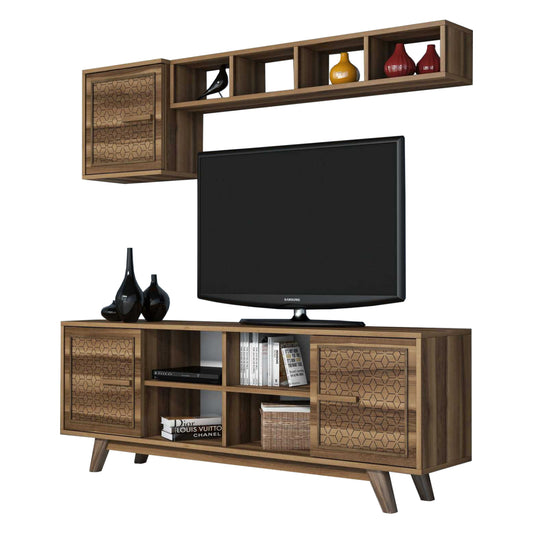 TV COMBO FURNITURE HM9516.01 MELAMINE IN WALNUT COLOR 160x35x56.2Hcm. image 1