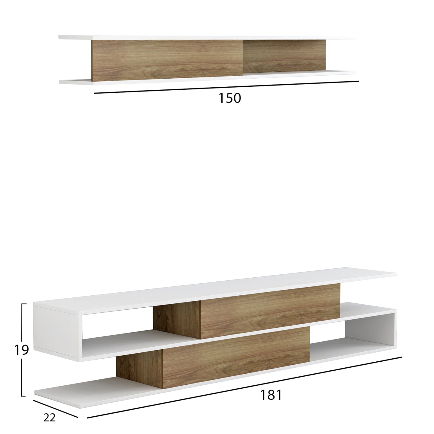 Модерно ТВ мебели комплект Биргита в натурално бяло 181x31,5x39,6Hcm