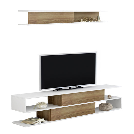 TV FURNITURE SET BIRGITTA HM8903.11 MELAMINE IN NATURAL-WHITE 181x31,5x39,6Hcm. image 1