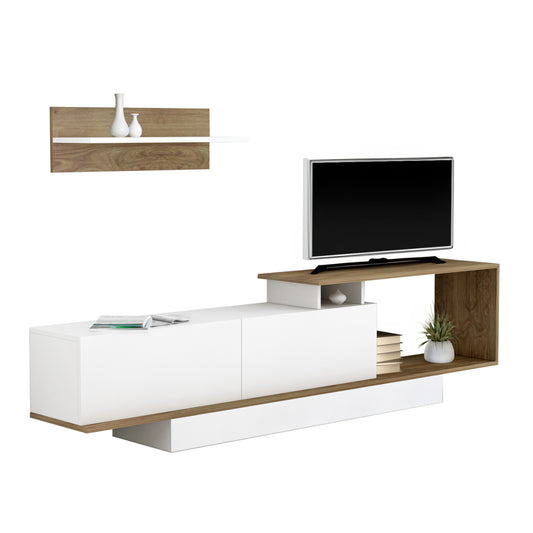 TV FURNITURE SET GARCELLE HM8904.11 MELAMINE IN NATURAL-WHITE 180x29,6x45Hcm. image 1