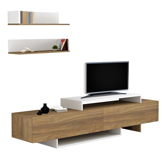 TV FURNITURE SET EDUARDO HM8909.11 MELAMINE IN NATURAL-WHITE 180x29,5x45Hcm. image 1