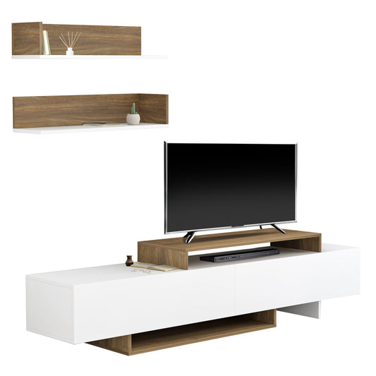 TV FURNITURE SET EDUARDO HM8909.12 MELAMINE IN WHITE-NATURAL 180x29,5x45Hcm. image 1
