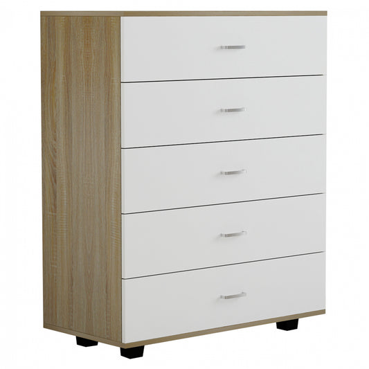 MELAMINE DRESSER THORG HM8995.04 WITH 5 DRAWERS SONAMA-WHITE 80Χ40Χ100H cm. image 1