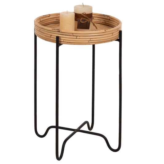 ROUND SIDE TABLE FLY HM7905 RATTAN IN NATURAL COLOR-BLACK METAL BASE Φ32x48Hcm. image 1