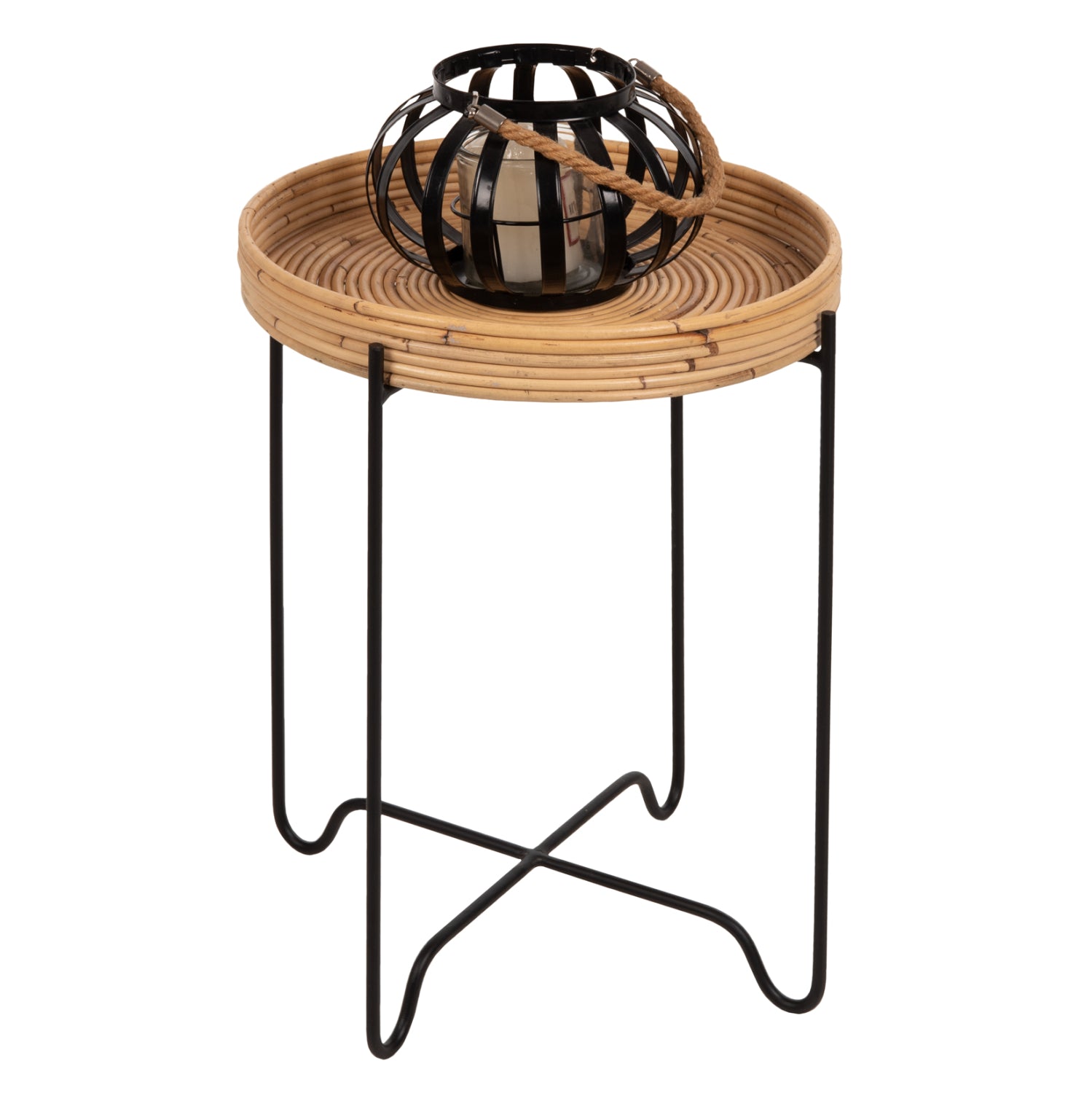 ROUND SIDE TABLE FLY HM7906 RATTAN IN NATURAL COLOR-BLACK METAL BASE Φ40x53Hcm. image 1