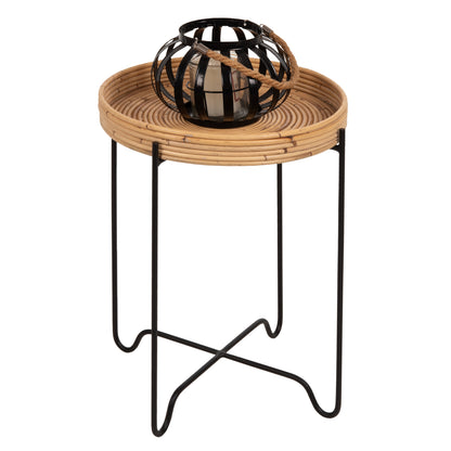 ROUND SIDE TABLE FLY HM7906 RATTAN IN NATURAL COLOR-BLACK METAL BASE Φ40x53Hcm. image 1