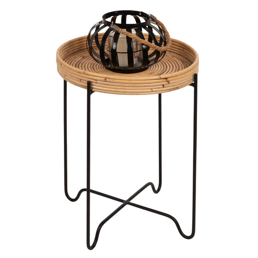 ROUND SIDE TABLE FLY HM7906 RATTAN IN NATURAL COLOR-BLACK METAL BASE Φ40x53Hcm. image 1