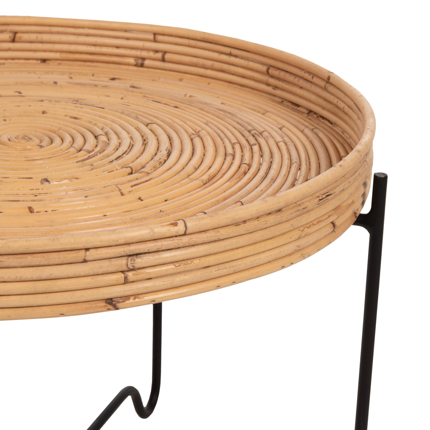 Кръгла Странична Масичка FLY от Ратан с Метална Основа Φ50x40Hcm