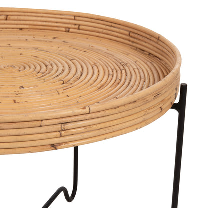 Кръгла Странична Масичка FLY от Ратан с Метална Основа Φ50x40Hcm