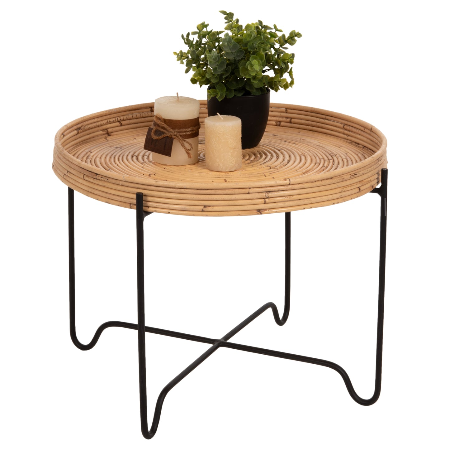 ROUND SIDE TABLE FLY HM7907 RATTAN IN NATURAL COLOR-BLACK METAL BASE Φ50x40Hcm. image 1