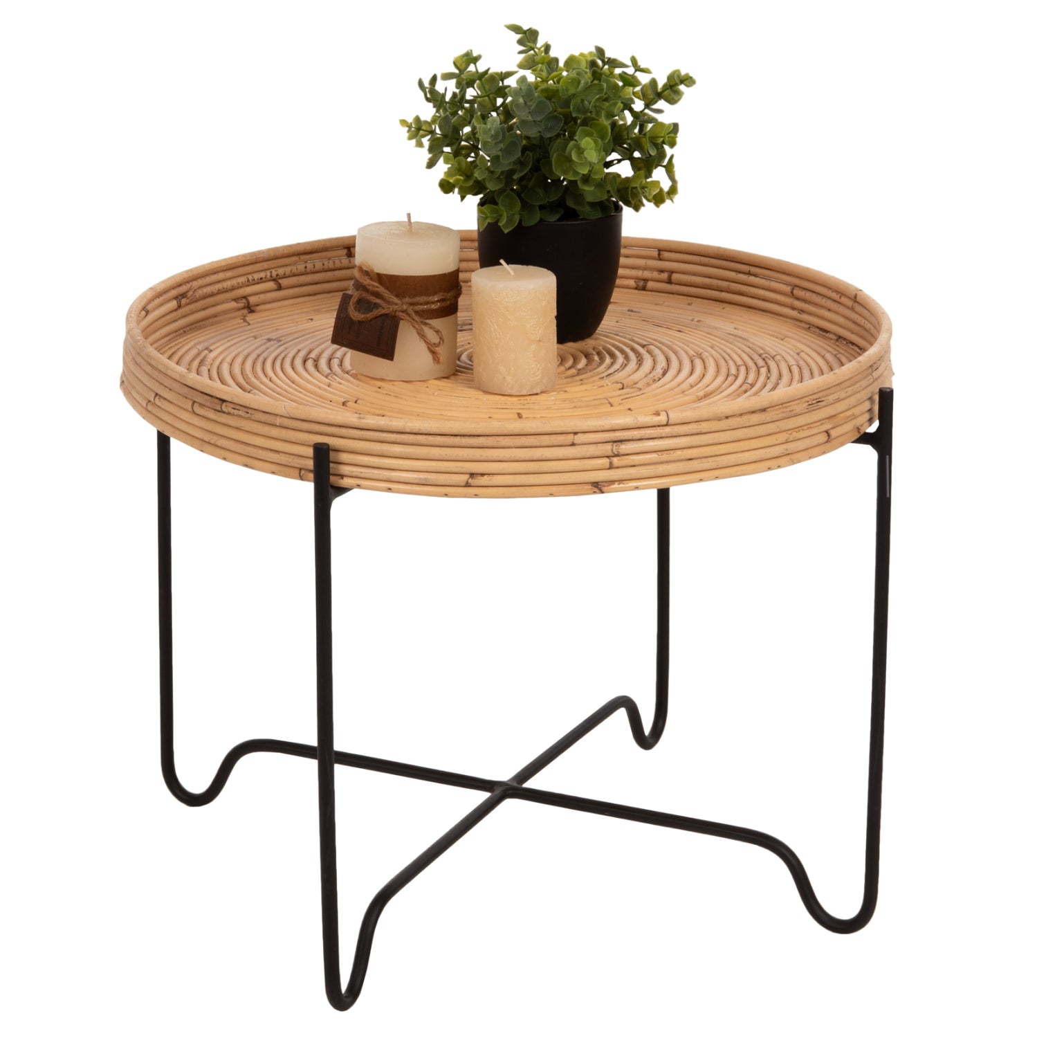 ROUND SIDE TABLE FLY HM7907 RATTAN IN NATURAL COLOR-BLACK METAL BASE Φ50x40Hcm. image 1