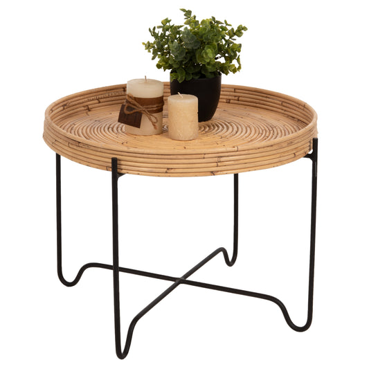 ROUND SIDE TABLE FLY HM7907 RATTAN IN NATURAL COLOR-BLACK METAL BASE Φ50x40Hcm. image 1