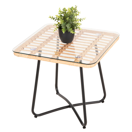 COFFEE TABLE GERRY HM5717.11 P.E.RATTAN IN BEIGE-BLACK METAL FRAME 50x50x47,5Hcm. image 1
