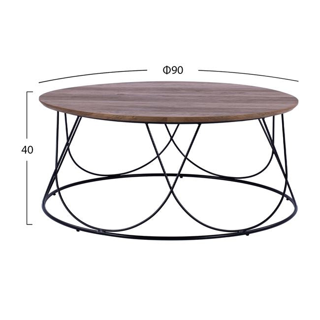 Кафе маса ZENA с MDF плот и черна метална основа Φ90x40Нcm