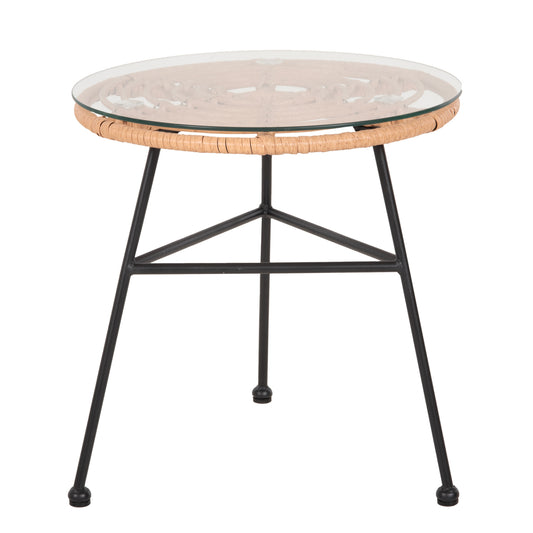 SIDE TABLE ROUND BLACK METAL ALLEGRA HM5459.11 BEIGE WICKER-GLASS Φ45x46Hcm. image 1