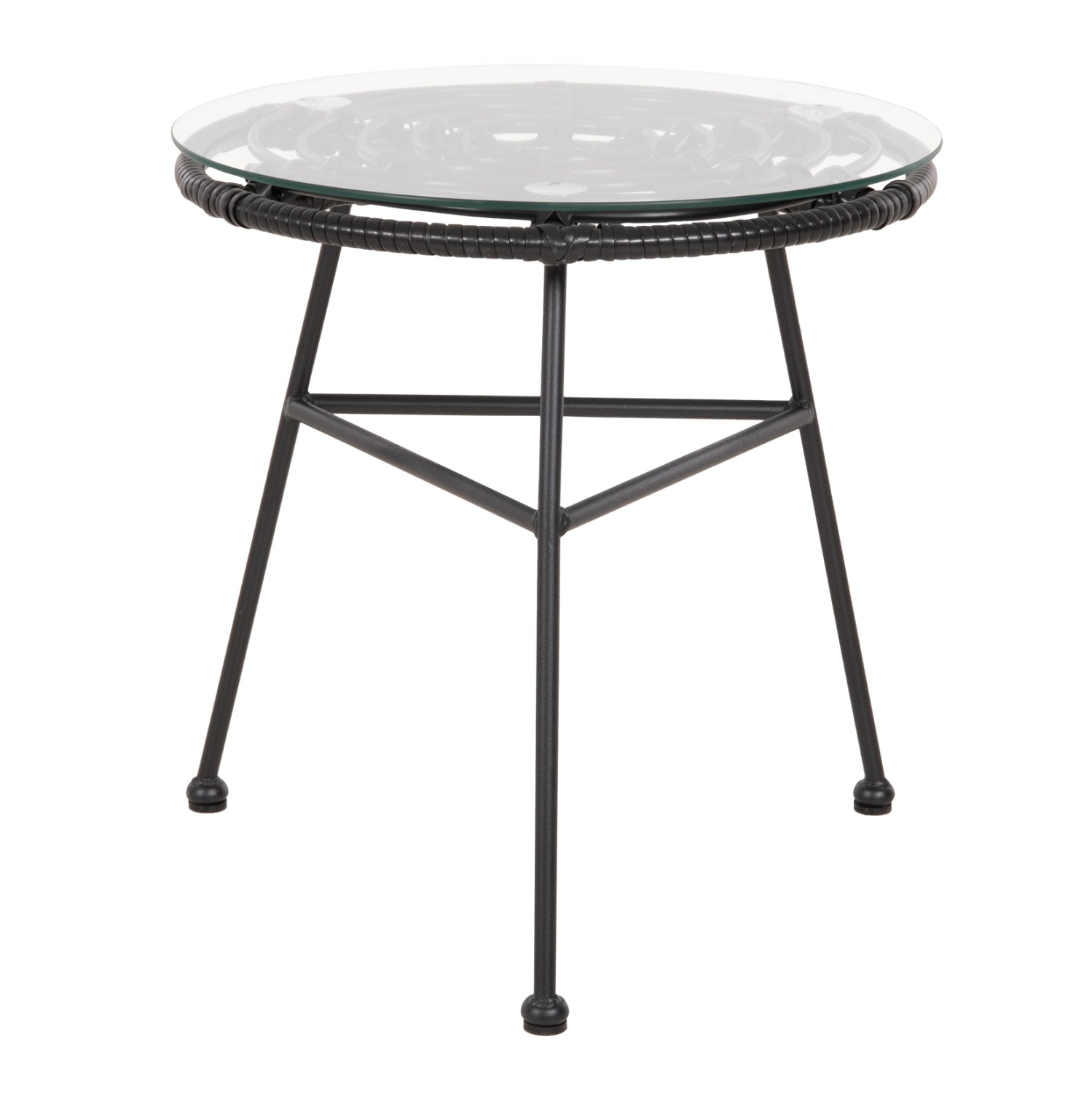 SIDE TABLE ROUND BLACK METAL ALLEGRA HM5459.12 BLACK WICKER-GLASS Φ45x46Hcm. image 1