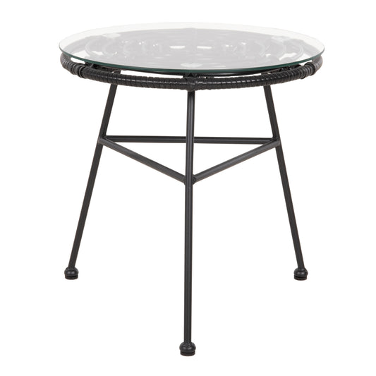 SIDE TABLE ROUND BLACK METAL ALLEGRA HM5459.12 BLACK WICKER-GLASS Φ45x46Hcm. image 1