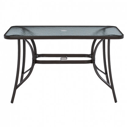 OUTDOOR TABLE BROWN METAL GLASS TOP WITH UMBRELLA HOLE 120Χ70Χ72Hcm.HM5021.12