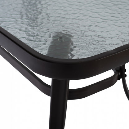OUTDOOR TABLE BROWN METAL GLASS TOP WITH UMBRELLA HOLE 120Χ70Χ72Hcm.HM5021.12