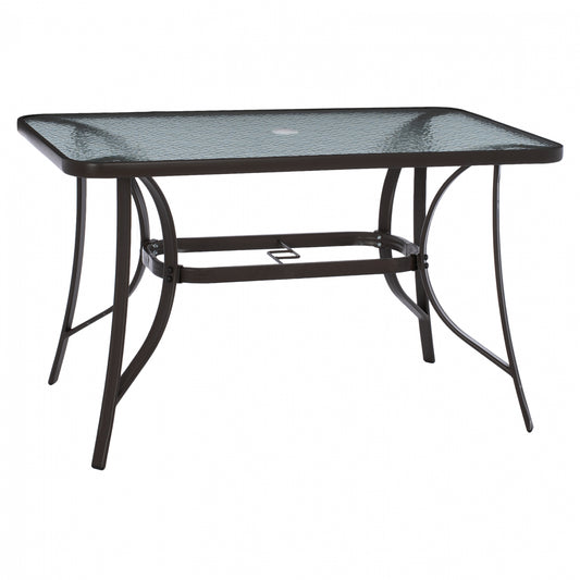 OUTDOOR TABLE BROWN METAL GLASS TOP WITH UMBRELLA HOLE 120Χ70Χ72Hcm.HM5021.12 image 1