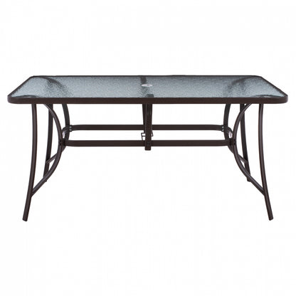 TABLE 150X90Χ75cm. METALLIC RECTANGULAR IN BROWN WITH UMBRELLA HOLE D38cm HM5145.12