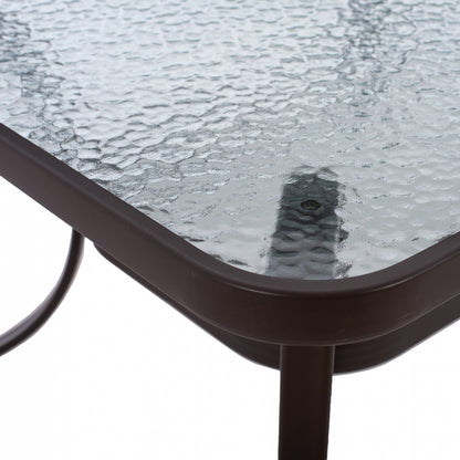 TABLE 150X90Χ75cm. METALLIC RECTANGULAR IN BROWN WITH UMBRELLA HOLE D38cm HM5145.12