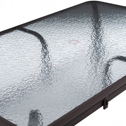 TABLE 150X90Χ75cm. METALLIC RECTANGULAR IN BROWN WITH UMBRELLA HOLE D38cm HM5145.12