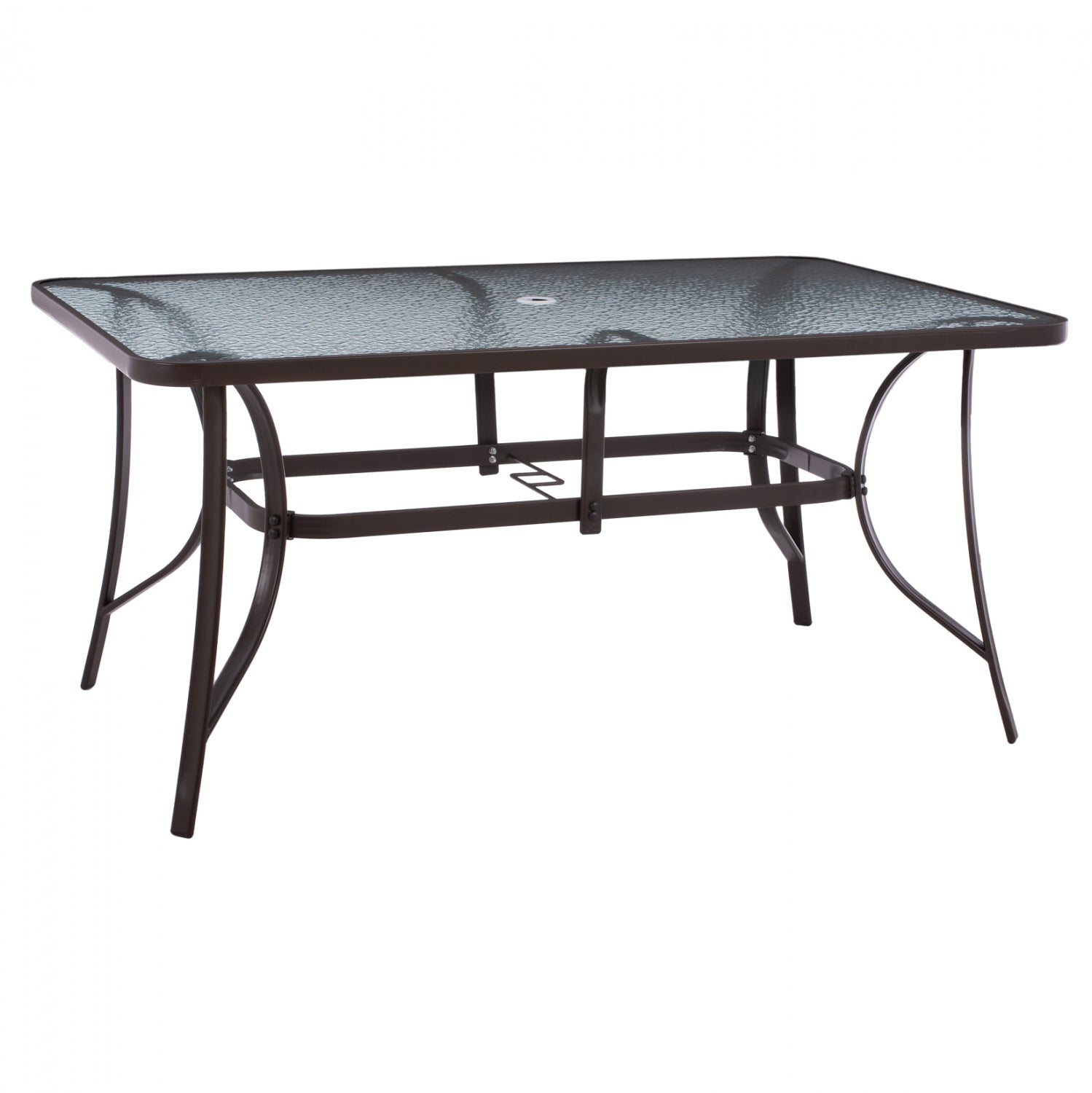 TABLE 150X90Χ75cm. METALLIC RECTANGULAR IN BROWN WITH UMBRELLA HOLE D38cm HM5145.12 image 1