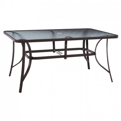TABLE 150X90Χ75cm. METALLIC RECTANGULAR IN BROWN WITH UMBRELLA HOLE D38cm HM5145.12 image 1