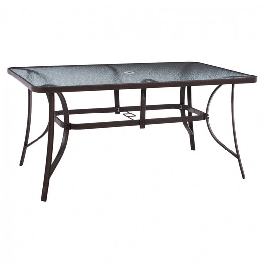 TABLE 150X90Χ75cm. METALLIC RECTANGULAR IN BROWN WITH UMBRELLA HOLE D38cm HM5145.12 image 1