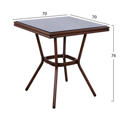 Aluminum Table 70X70X76 Bamboo Look HM5568.03 Brown with Glass