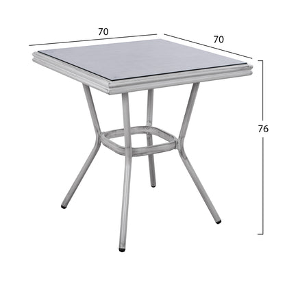 Aluminum Table 70X70X76 Bamboo Look HM5568.01 White Patina with Glass