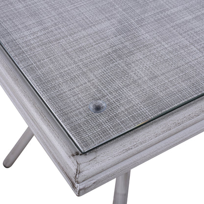 Aluminum Table 70X70X76 Bamboo Look HM5568.01 White Patina with Glass