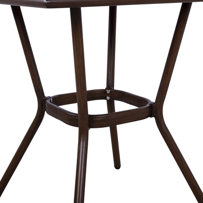 Aluminum Table 70X70X76 Bamboo Look HM5568.03 Brown with Glass