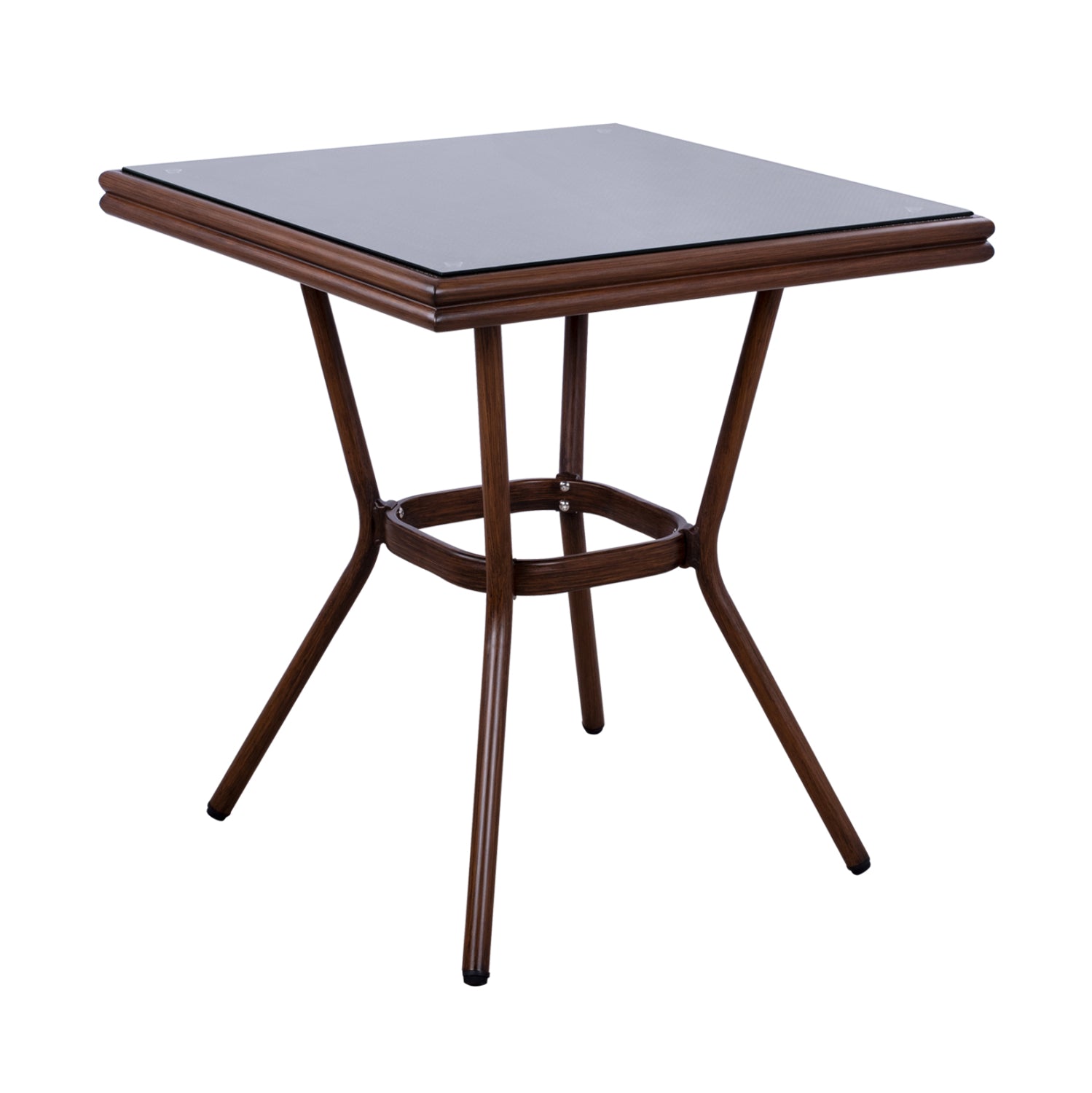 Aluminum Table 70X70X76 Bamboo Look HM5568.03 Brown with Glass image 1