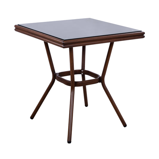 Aluminum Table 70X70X76 Bamboo Look HM5568.03 Brown with Glass image 1