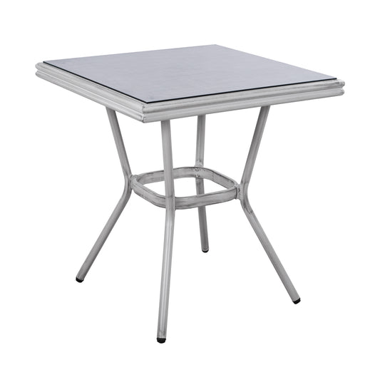 Aluminum Table 70X70X76 Bamboo Look HM5568.01 White Patina with Glass image 1