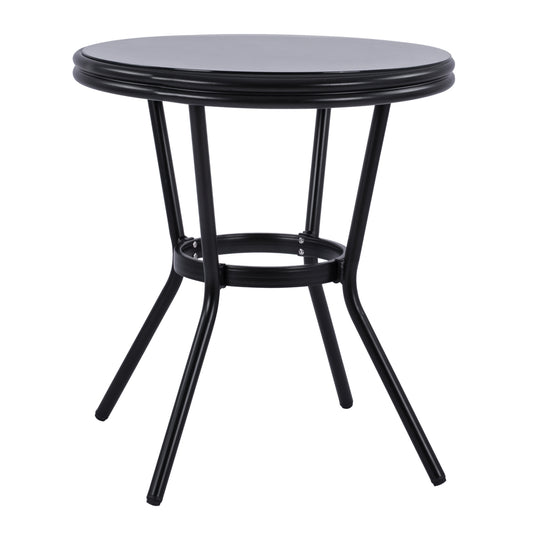 Aluminum Table '70cm Bamboo Look HM5532.02 Black with Glass Φ70X76 cm image 1