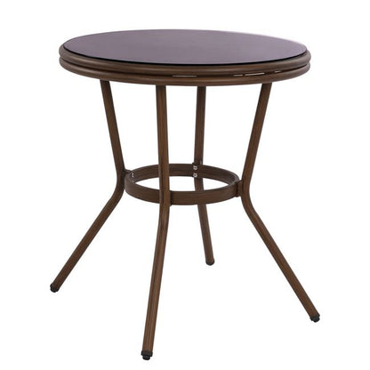 Aluminum Table '70x70 cm. Bamboo Look HM5532.03 Brown with Glass image 1